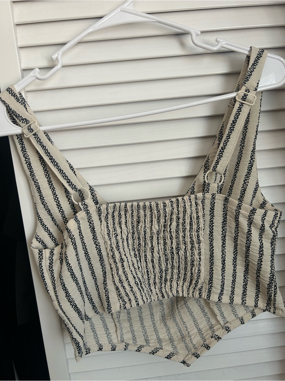No Boundaries Cream and Black Striped Cropped Tank with Front Buttons - Picture 2 of 3
